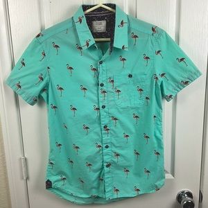 Pre-owned Sunrise Kingdom Men’s Flamingo Short-Sleeve, Button Down Shirt, Size S